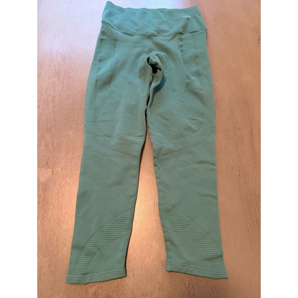 NUX Womens Seamless High Rise Textured Rib Crop Leggings Teal Green Small USA